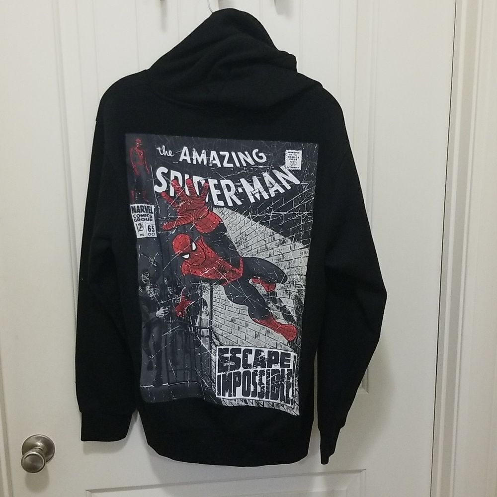Vintage Marvel Black and Red Spider-Man Comic Sweater Mens Size LARGE